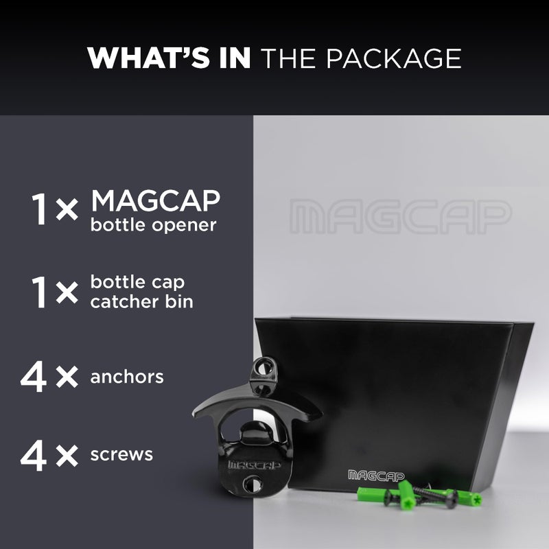 MAGCAP Magnetic Wall Mounted Bar - Style Bottle Opener and Bottle Cap Catcher Set for Beer and Sodas - Stylish, Easy to Install and Effortless to Use - Collects the Caps so You Don't Have to! - Image 5